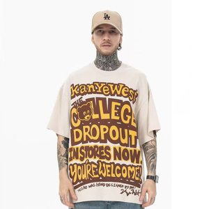 T-shirt graphique <span class=keywords><strong>Kanye</strong></span> <span class=keywords><strong>West</strong></span> College Dropout 220 grammes coupe ample oversize manches courtes décontracté streetwear hip-hop couleur beige audacieuse - Product Image 3