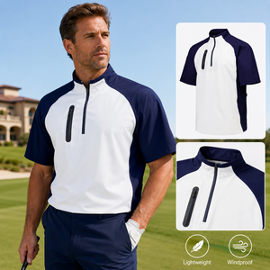 Haut de golf léger coupe-vent à col montant zippé à quart de tour et manches courtes pour homme, personnalisable avec logo - Product Image 1