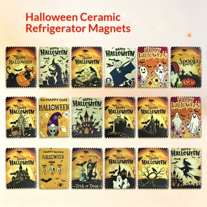 <span class=keywords><strong>Imanes</strong></span> de Cerámica para Refrigerador de Halloween, Diseño de Dibujos Animados, Impresión a Color, Estampado Retro, Calabaza, Casa Encantada, Pegatinas Magnéticas Festivas - Product Image 1