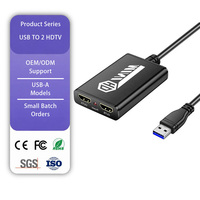 Adaptador USB 3.0 a Doble HDTV 1080P 60Hz, Revestimiento de PVC Chapado en Oro, Conversor de Video de 2 Salidas para Laptop, PC de Escritorio y Hub