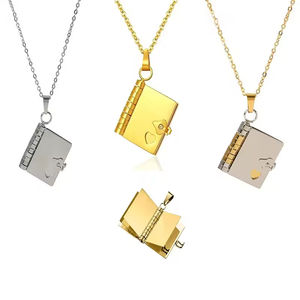 Hongtong nouveau Design ouvert fermer étanche <span class=keywords><strong>livre</strong></span> pendentif collier Mini Couple amour <span class=keywords><strong>livre</strong></span> médaillon collier en gros bijoux de mode - Product Image 2