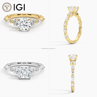 CVD/HPHT VVS/VS Bague en diamant cultivé en laboratoire IGI coupe coussin 10K 14K 18K or massif 1ct 1.5ct 2ct Bague de fiançailles à trois pierres