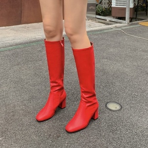 Women's <b>Knee</b>-<b>high</b> Round Toe Side Zip Boots Chunky Heel Microfiber Upper <b>High</b> Booties Breathable Large Size 45 Boots - Product Image 4