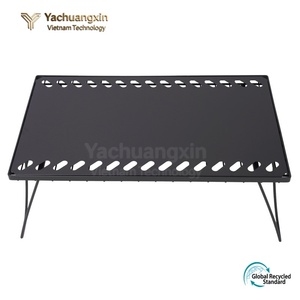 Portable Foldable Outdoor Camping Table with Lattice Design Black Metal <b>Stove</b> for Charcoal Use - Product Image 2