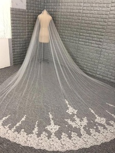 Mạng Che Mặt Cô Dâu Dài Màu Trắng 4 Mét Mạng Che Mặt Ren Một Lớp Viền Ren - Product Image 3