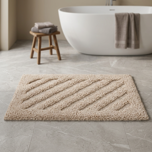 Softa Beige Striped Recycled Cotton <b>Rug</b> Handwoven Bathroom Floor Mat 45x75 cm - Product Image 6