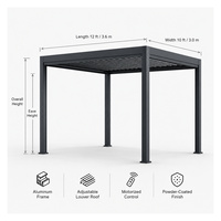 Pergola de jardin motorisée à LED avec drainage intégré, imperméable, à lames orientables, pour terrasse, patio, villa