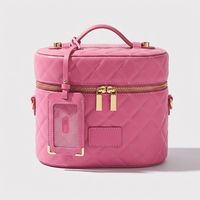 Trousse de Toilette de Voyage en Cuir Matelassé Diamant LZ Personnalisable pour Femme, Organisateur de Maquillage avec Séparateurs Amovibles