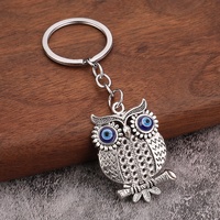 Porte-clés pendentif vintage hibou aux yeux bleus en alliage de zinc écologique, best-seller transfrontalier, cadeau d'affaires, design moderne