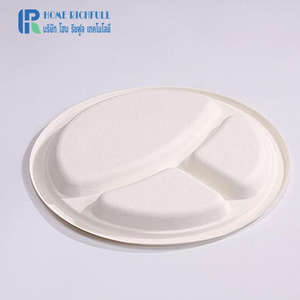 Eco-Friendly Biodegradable <b>Tableware</b> Paper Sugar Cane Sugarcane Bagasse Paper 8.8/9/9.6/10 Inch 3-Compartment Oval Plate - Product Image 3