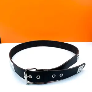 Cinturón de cuero sintético con tachuelas para hombre y mujer, Cinturón de piel sintética con cuentas cuadradas de Metal de tres filas, estilo Punk, color negro, 3,8x120cm, 172G