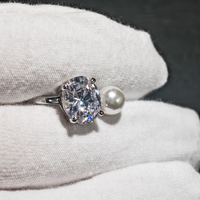 Bague Moissanite certifiée GRA couleur D perle d'eau douce naturelle bague en argent 925 perle pour femmes passe testeur de diamant
