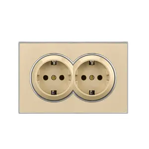 Sirode 6000 Series European Standard 16A 250V Luxury Glass Panel Gold 2 Gang SCHUKO Electrical Wall Socket For Home