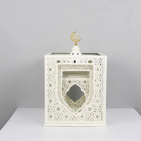 Ensemble de 3 lanternes de mosquée en fer empilables, décorations de table pour le Ramadan, porte-bougie islamique blanc