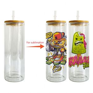 Livraison gratuite depuis l'entrepôt américain : Gobelet en verre à sublimation 20oz effet boule à neige pailletée avec couvercle en bambou et paille pour strass DIY - Product Image 1