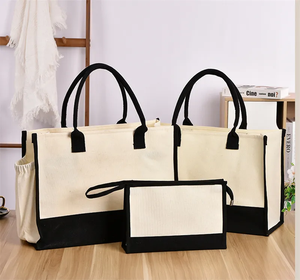 Sac fourre-tout de week-end pour femme, taille moyenne, en toile noire, avec fermeture éclair, bandoulière et poignées en sangle, personnalisable avec logo, tendance - Product Image 3