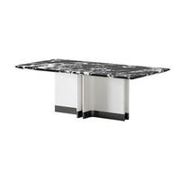 Table à manger rectangulaire en marbre italien avec pieds en métal, idéale pour les salles à manger domestiques, les hôtels et les villas
