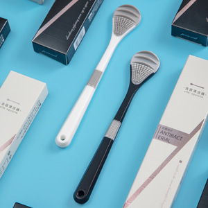 Tongue Cleaner Antibacterial Soft <b>Rubber</b> Reusable White And Black Plastic Tongue Scraper For Oral Hygiene - Product Image 3