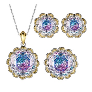 Vintage Eco-friendly Copper Diamond Jewelry <b>Set</b> New Fashion 16-10mm Pink Blue Cubic Zirconia Trendy Pendant <b>Earrings</b> Ring <b>Set</b> - Product Image 1