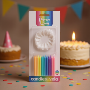 Bougies d'anniversaire multicolores pastel Party Love 6 cm, lot de 12 - Product Image 1