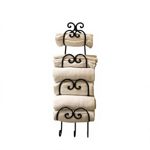 Four Tier Iron <b>Towel</b> <b>Rack</b> Wall Mounted Traditional Style Bathroom <b>Storage</b> Organizer Rectangle Shape Durable Metal Holder - Product Image 1