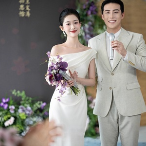 <span class=keywords><strong>Abito</strong></span> da Sposa Principessa con Scollo Profondo a V, Spalle Scoperte, Vita Segnata, Lunghezza <span class=keywords><strong>Midi</strong></span>, Dettagli in Cristallo e Illusione Ottica, Nuovo Vestito da Sera per Spose - Product Image 2