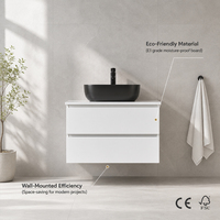 Meuble-lavabo mural flottant moderne de style nordique minimaliste, blanc, avec lavabo ovale noir à poser sur le comptoir