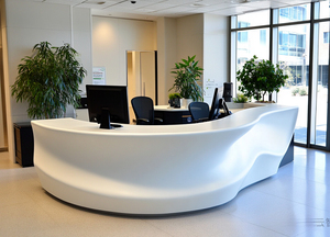 Mostrador de Recepción Extensible de Superficie Sólida Ovalada, Muebles de Oficina Modernos con Acabado Brillante para Hoteles, Edificios de Oficinas y Centros Comerciales - Product Image 4