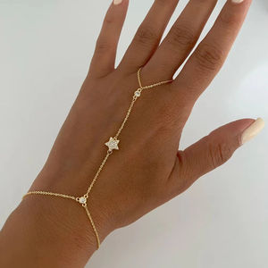 Nuevos Diseños de Pulseras de Mano con Baño de Oro, Dijes Geométricos de Estrella, Ojo y Corazón, Pulsera Esclava con Anillo <span class=keywords><strong>para</strong></span> Mujer - Product Image 2