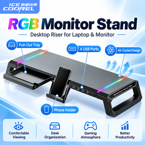 ขาตั้งจอ RGB แบบพับได้ พร้อมลิ้นชัก สำหรับเล่นเกมส์ แล็ปท็อป ระบายความร้อนด้วยอากาศ ขนาด 19 นิ้ว ไม่มีพัดลม วัสดุอะลูมิเนียมและพลาสติก รุ่น T1 - Product Image 1