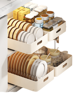 En gros, Panier de rangement coulissant fixe pour armoire, avec film adhésif, pour tiroirs de cuisine, salon et garde-manger - Product Image 2