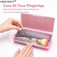 Caja de Almacenamiento de Herramientas de Uñas con Pedrería Rosa para Salón, Lima de Uñas, Empujador de Cutículas, Tijeras, Cepillo, Juego de Herramientas Profesionales para Arte de Uñas
