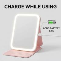 Miroir de maquillage LED portable, pliable et rechargeable, avec étui en cuir de bureau et cadre en plastique