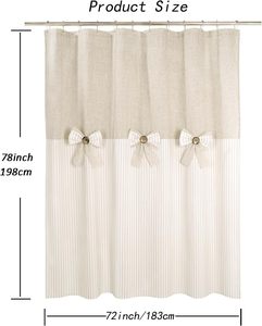 Tessuto misto cotone-lino plissettato tenda da doccia a righe <span class=keywords><strong>Beige</strong></span> Patchwork e Design ad arco <span class=keywords><strong>arredamento</strong></span> Standard per il <span class=keywords><strong>bagno</strong></span> - Product Image 6