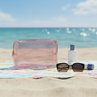 Sac de rangement pour maquillage transparent en PVC pour femmes, trousse de maquillage holographique colorée, fermeture à glissière, résistant à l'eau, doux