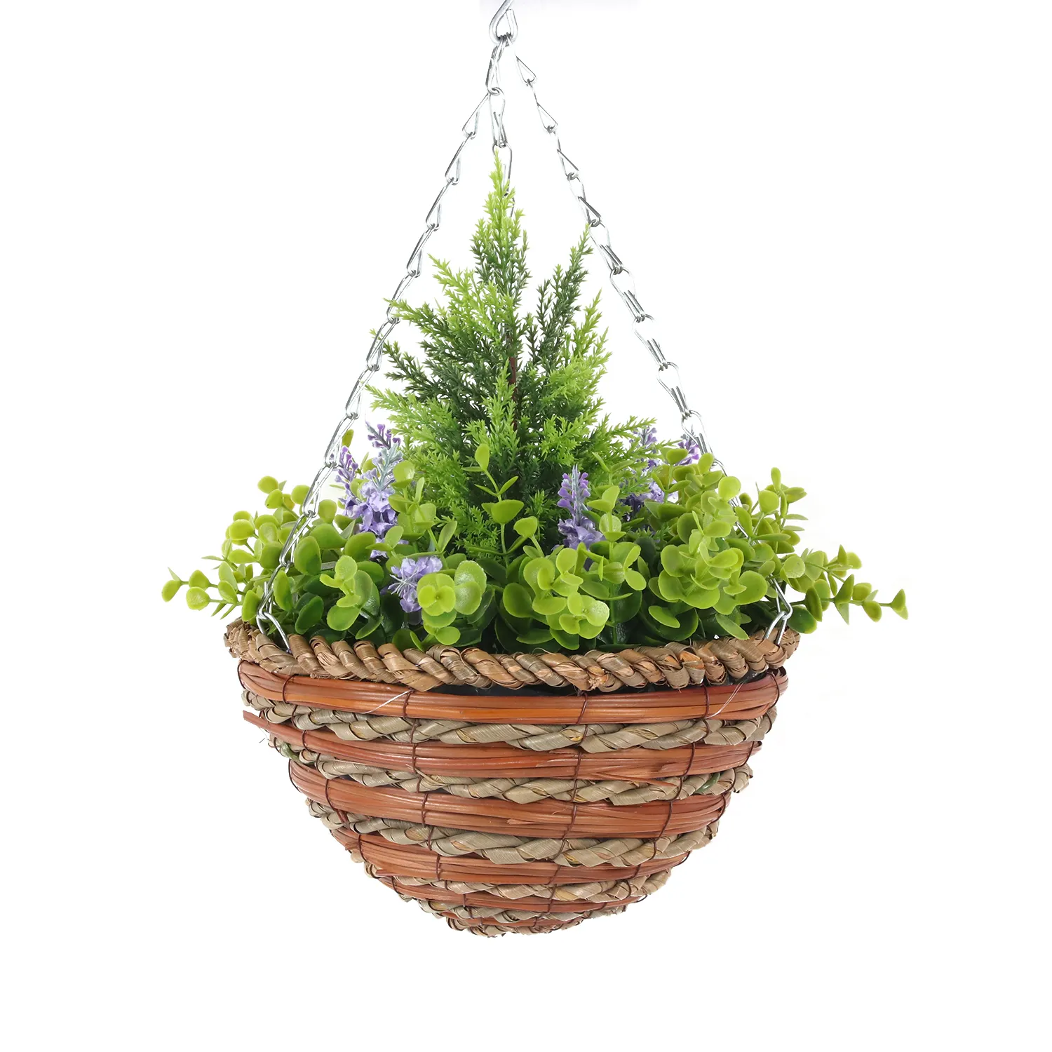 HL-7 Factory Price Faux Rattan Lavender Artificial Flower Hanging Basket For Party Garden Decor