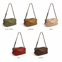Sac à bandoulière vintage en daim et cuir véritable pour femme, petit sac fourre-tout Boston à la mode, vente en gros