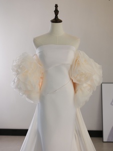 MQD06520 Mermaid Sleeveless 3d Flower <strong>Wedding</strong> Dress with Flowers <strong>Capes</strong> - Product Image 3