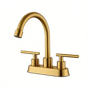 Robinet de lavabo en acier inoxydable 304 avec bec pivotant noir, finition or brossé, mitigeur de lavabo à double poignée pour la maison et l'hôtel - Product Image 1