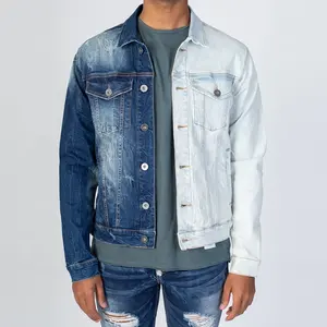 Yuege jaqueta jeans masculina estilo jaqueta, costume em jeans de dois tons