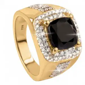 Glittering and Translucent 14K Yellow Gold Plated Natural Black Onyx Engagement Ring Oval Sizes 4-13
