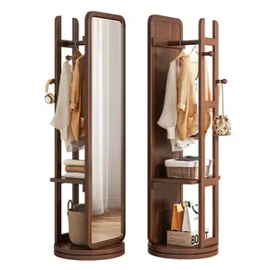 Полноразмерное зеркало и вешалка, интегрированное домашнее зеркало для гостиной, вертикальное зеркало, вращающееся напольное многофункциональное прилегающее зеркало