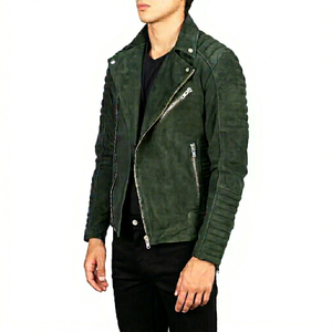 <b>Men</b> Green <b>Suede</b> Biker <b>Jacket</b> Premium Casual Zip Up Motorcycle Fashion Outerwear - Product Image 1