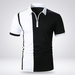 Polo de Hombre con Bloques de Color, Manga Corta, Cierre de Cremallera, Diseño Sólido de Punto, Corte Regular - Product Image 3
