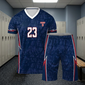 Ensemble maillot et short de football personnalisé pour homme, imprimé par sublimation, numéro d'équipe 23, taille élastique avant, évacuation de l'humidité, coupe régulière - Product Image 2