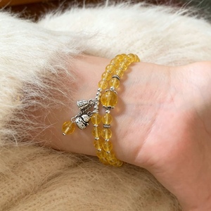 Yellow <b>Crystal</b> S925 Silver Lucky Cat Charm Bracelet For Women Everyday Wear Vintage Design Auspicious Jewelry - Product Image 4