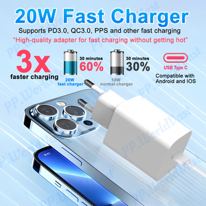 <span class=keywords><strong>Chargeur</strong></span> rapide USB C de type OEM à vente chaude, adaptateur mural pour iPhone, <span class=keywords><strong>chargeur</strong></span> PD 20W, prise EU, adaptateurs de chargeurs avec câble de charge - Product Image 3