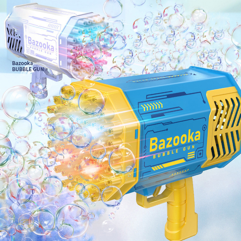 Оптовая продажа, электрический пистолет для водяных пузырей, игрушки для мыла с 69 отверстиями, светодиодный пистолет для мыльных пузырей базуки для детей