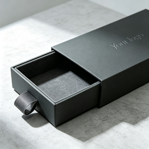 Boîte à tiroir rigide de luxe personnalisée en carton gris avec logo estampé à chaud, doublure en satin et poignée pour emballage de bijoux, montres et lunettes - Product Image 6