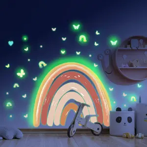 Papel tapiz de arcoíris colorido noctilucente, decoración del hogar para niños de jardín de infantes, pegatinas para sala de estar, calcomanía de pared del dormitorio